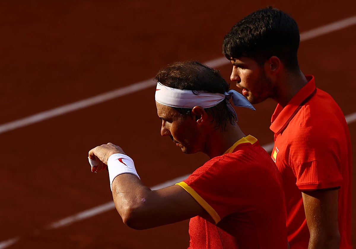 Nadal y Alcaraz, durante el partido de octavos