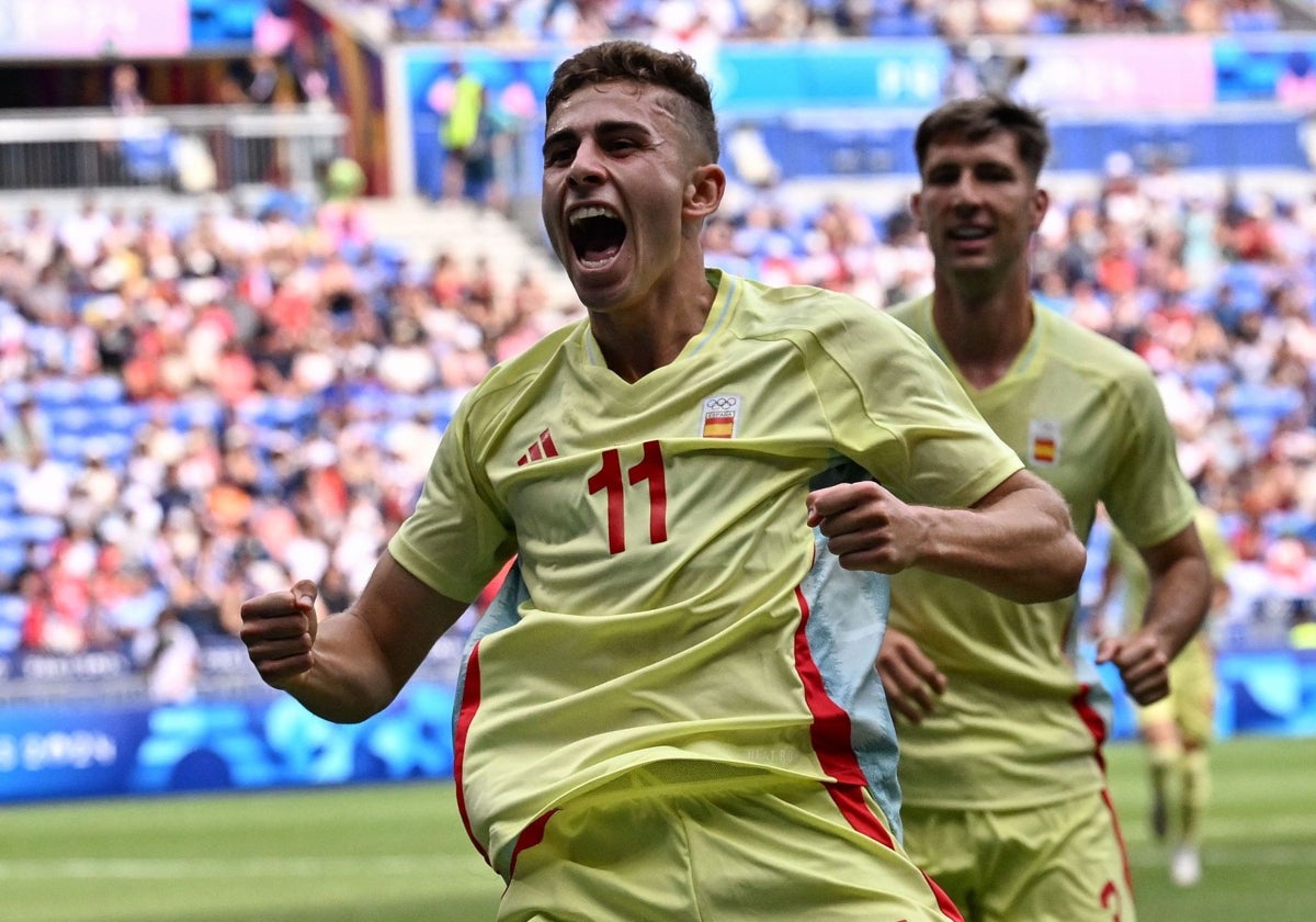 Fermín celebra su segundo gol ante Japón