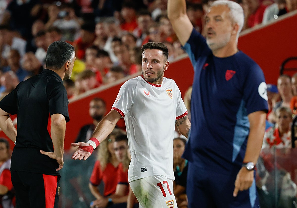 Momento de la expulsión de Saúl en el duelo ante el Mallorca en Son Moix