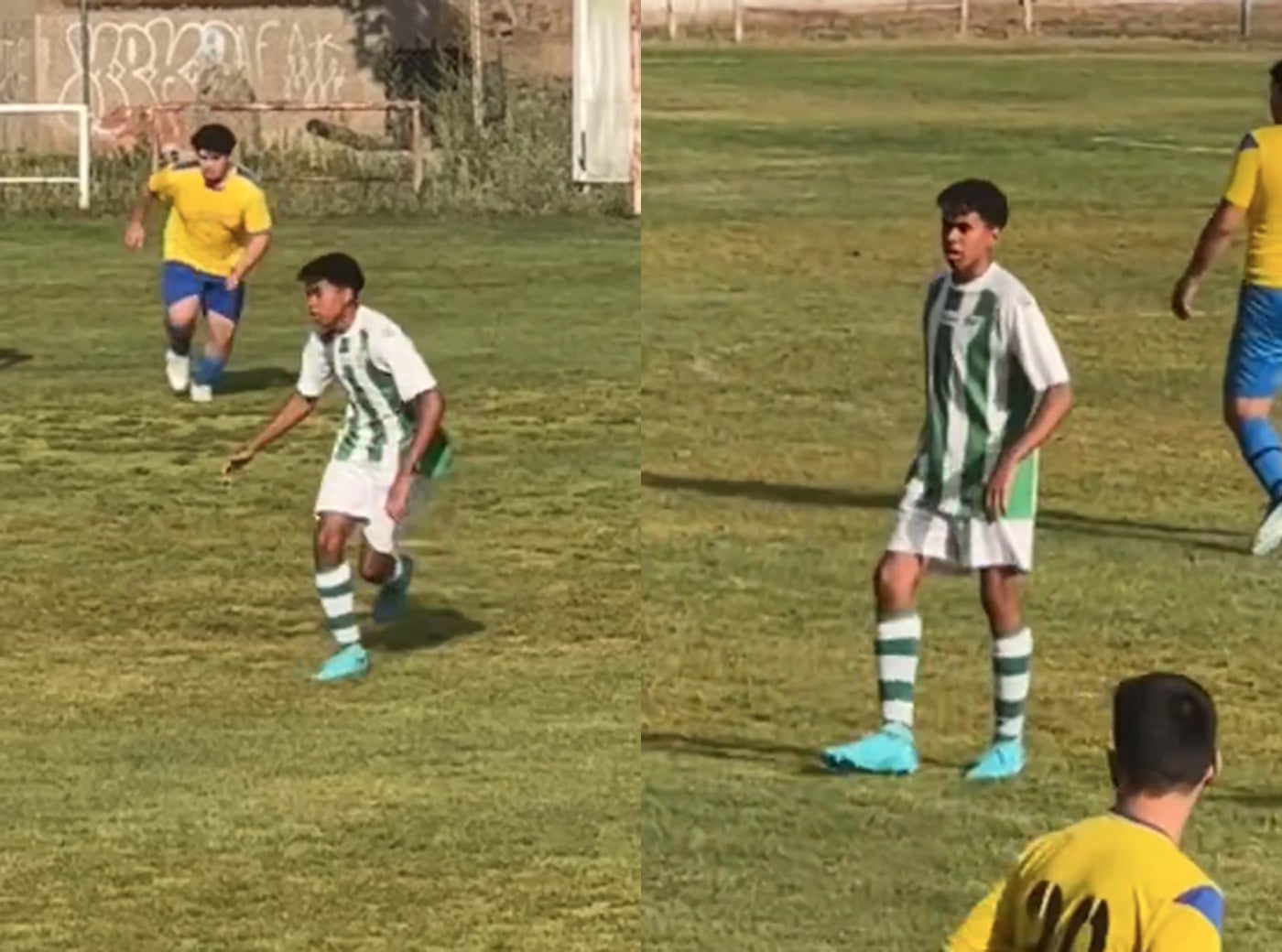 Raúl, juvenil del Cebrereña, doble de Lamine Yamal durante un partido contra el Navaluenga