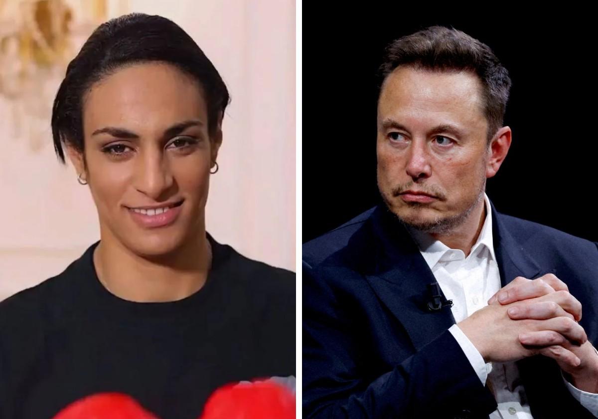 La boxeadora argelina, Imane Khelif, y el magnate Elon Musk en una imagen de archivo