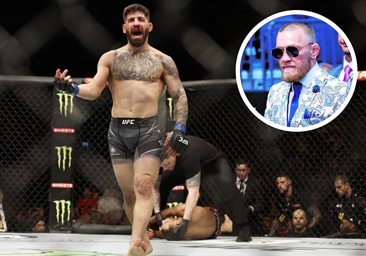 Ilia Topuria celebra una victoria en la UFC. En el círculo, Conor McGregor
