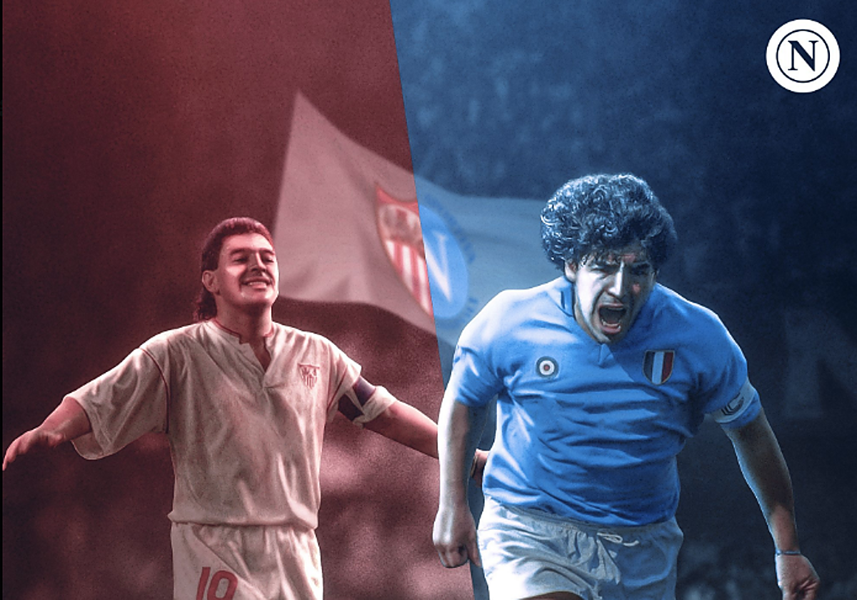 Maradona durante su paso por el Sevilla FC y el Nápoles