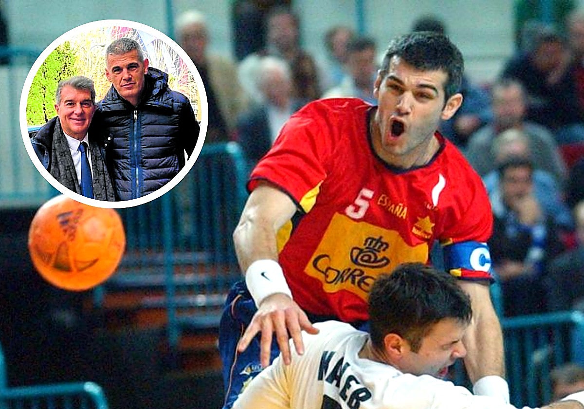 Masip, en su etapa como jugador y junto a Laporta, haciendo campaña electoral ante el Bernabéu.