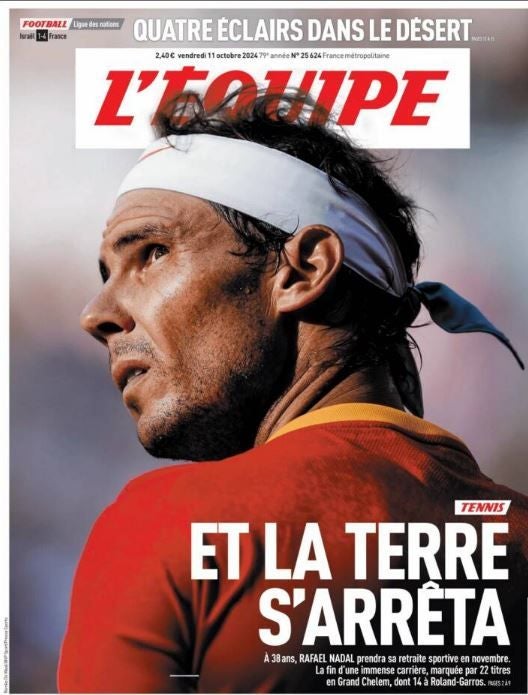 La portada del periódico francés con la figura de Rafael  Nadal a tamaño real para rendir homenaje al balear