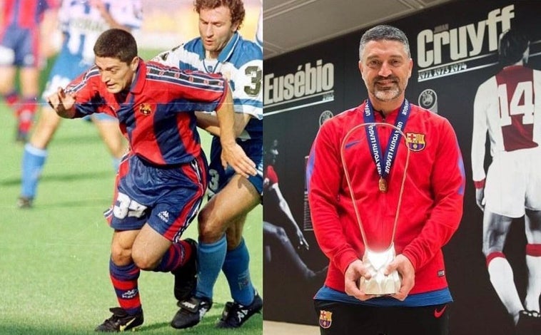 Imagen principal - Xavier García Pimienta posa en distintos momentos vitales de su carrera tanto de futbolista como de entrenador