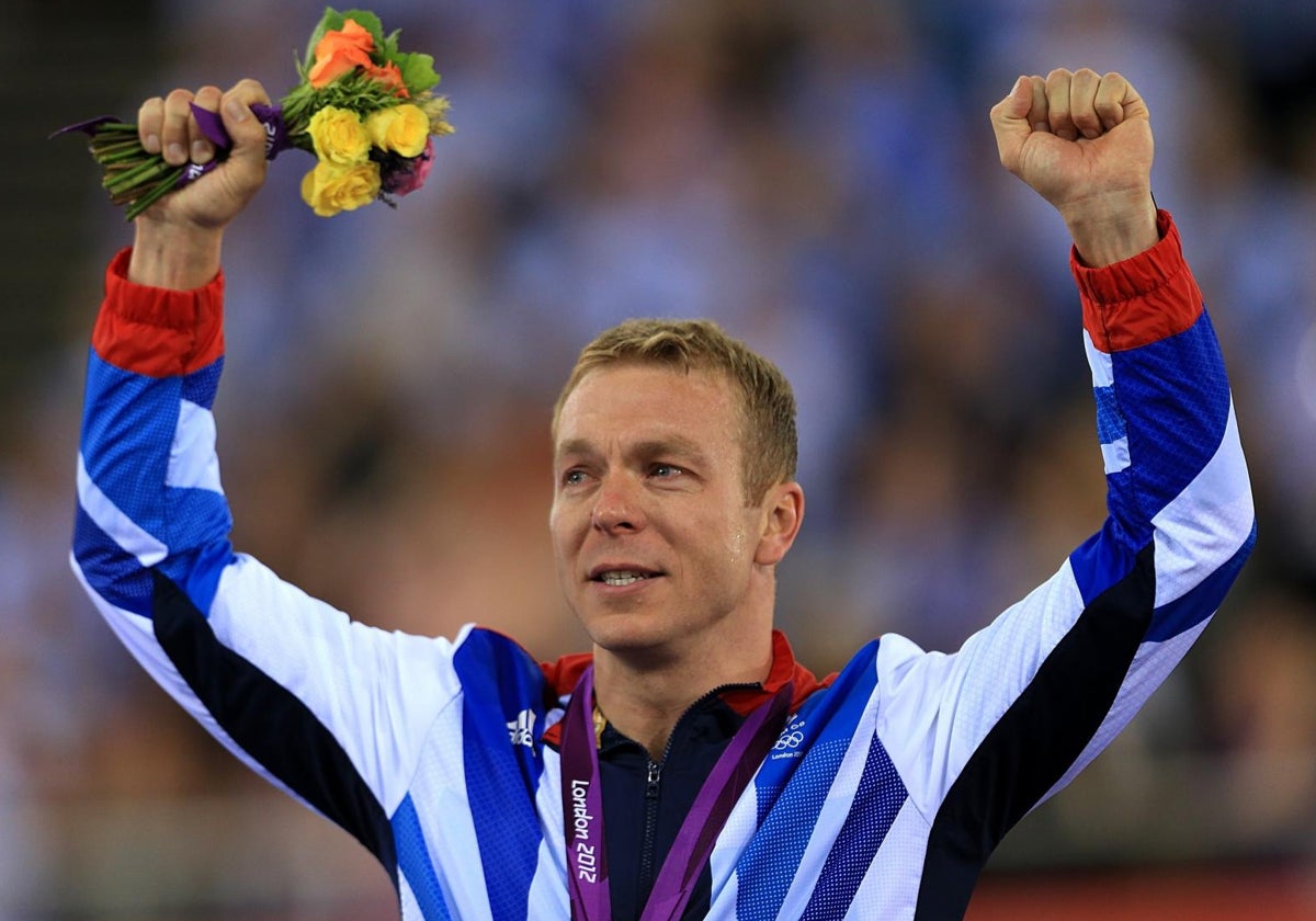 Chris Hoy celebra su oro olímpico en la prueba de Keirin de los Juegos de Londresx 2012