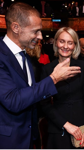 Aleksander Ceferin, presidente de la UEFA, Aurore Amaury, presidenta de Amaury Media