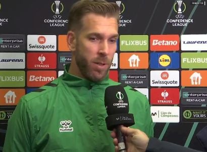 Adrián, tras el Mlada - Betis en la zona mixta