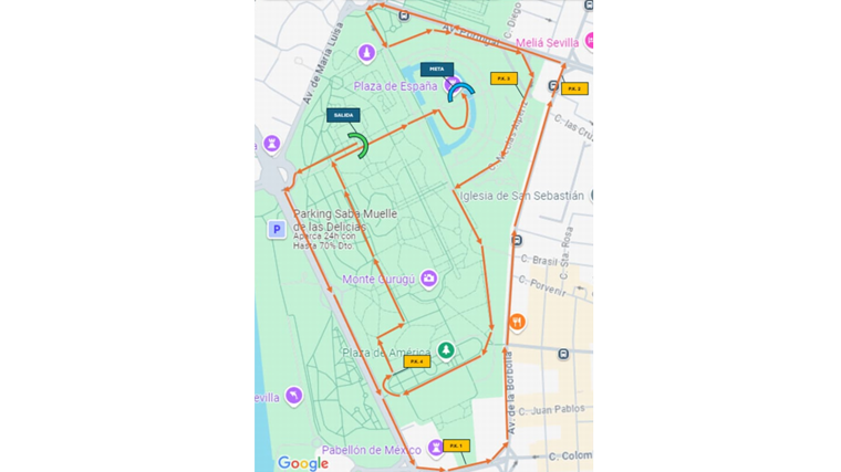 Mapa con el recorrido de la San Silvestre 2024 en Sevilla