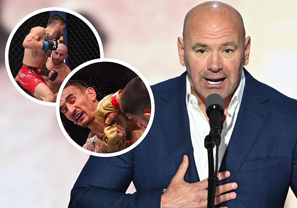 Dana White, CEO de la UFC. En los círculos, los KO's de Topuria