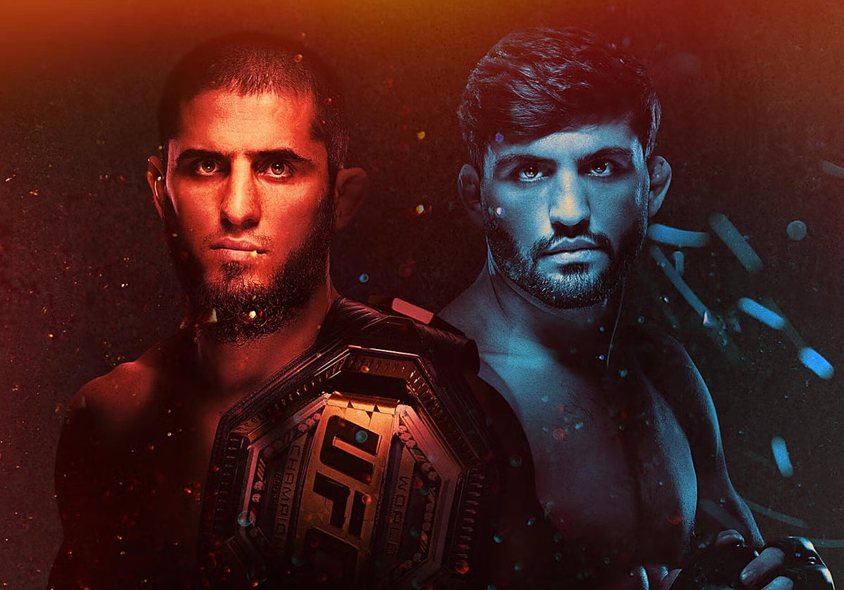 Islam Makhachev y Arman Tsarukyan en el cartel oficial del evento