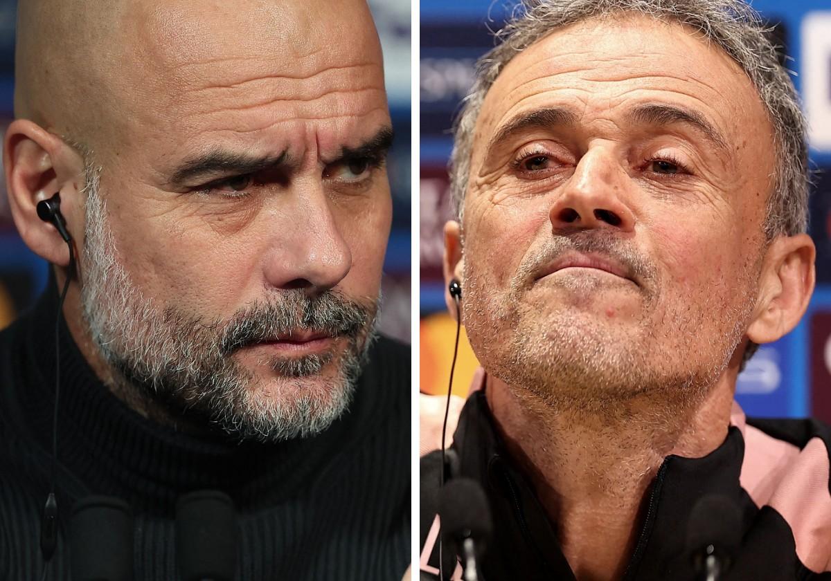 Pep Guardiola y Luis Enrique, en la previa del partido
