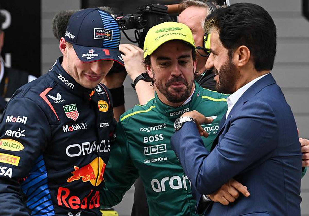 Verstappen, Alonso y el presidente de la FIA, ben Sulayem