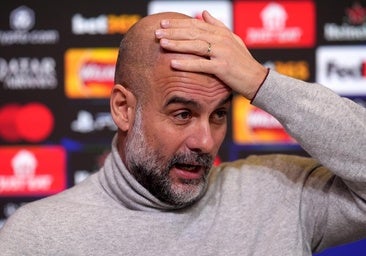 Pep Guardiola, durante la rueda de prensa previa al duelo ante el Brujas