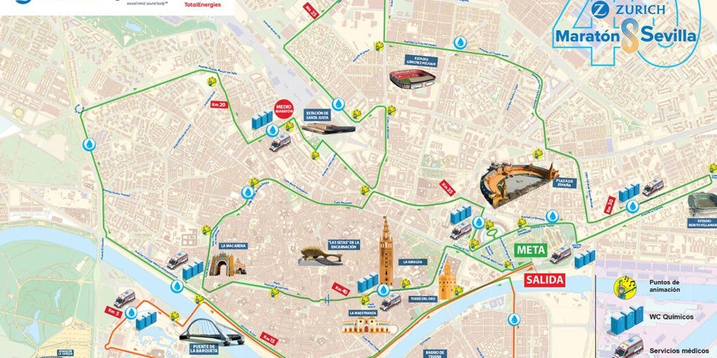 Recorrido del Zurich Maratón de Sevilla 2025: mapa y horarios de paso