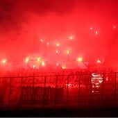 Los ultras del Benfica en Montjuic