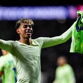 Lamine Yamal celebra su gol ante el Atlético de Madrid