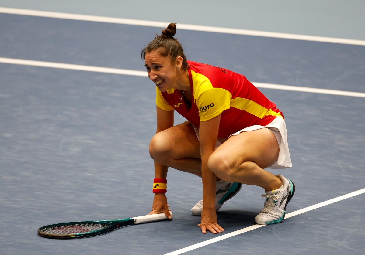 Sara Sorribes, durante la eliminatoria de la Copa Billie Jean King