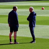 Joaquín Caparrós, en el entrenamiento del Sevilla de este sábado