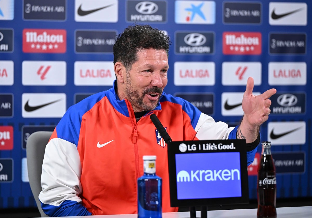 Simeone, este viernes en la rueda de prensa previa al Alavés - Atlético de Madrid