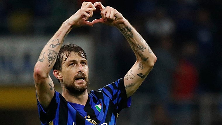 Acerbi, tras marcar su gol al Barça