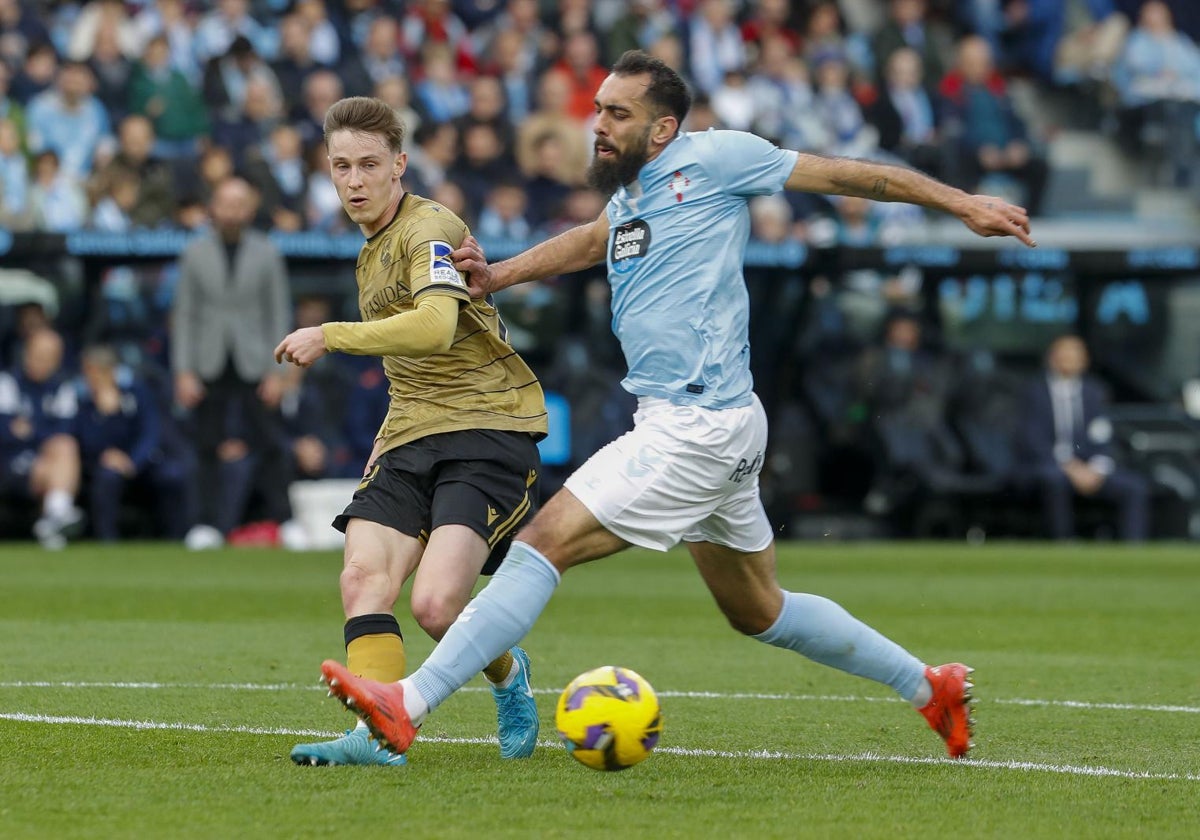 Borja Iglesias, durante el Celta - Real Sociedad de esta temporada