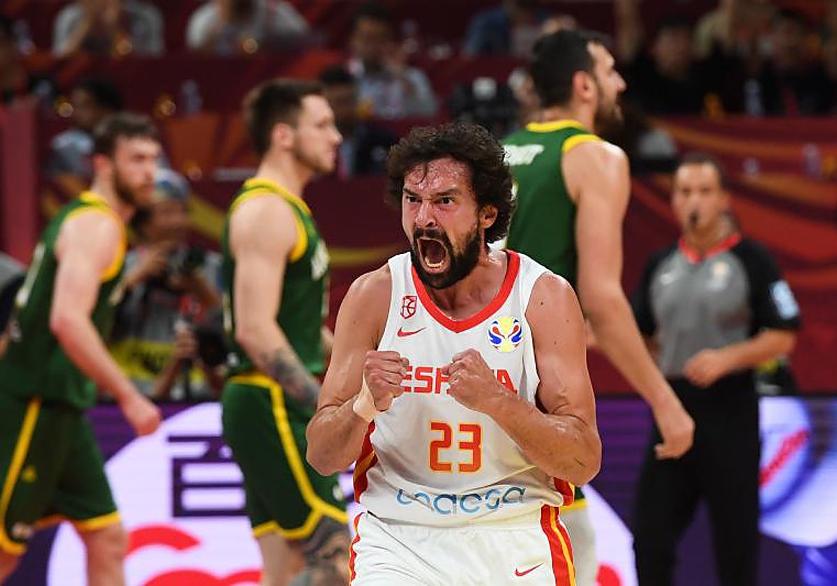 Llull celebra durante la semifinal entre España y Australia del Mundial 2019