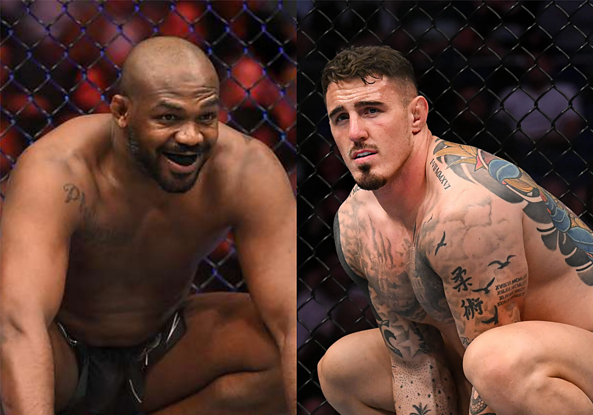 Jon Jones (derecha) y Tom Aspinall (izquierda) antes de uno de sus combates