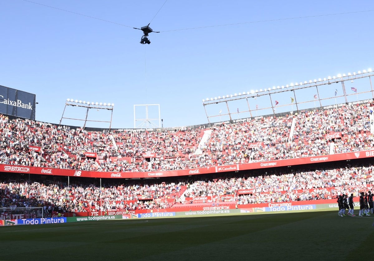 Imagen de la Skycam de la retransmisión de LaLiga en el Ramón Sánchez-Pizjuán
