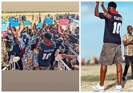 Akor presume de sevillismo en su país con una camiseta del mítico Tsartas