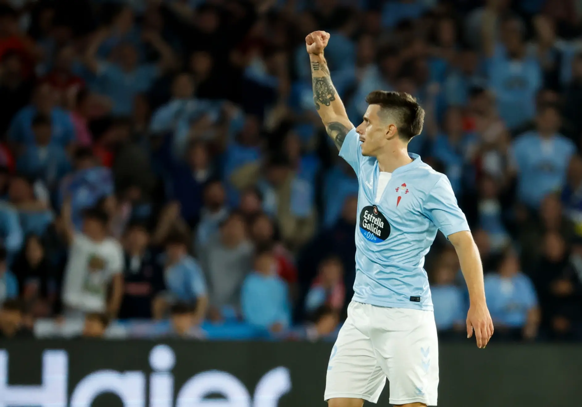 Alfon celebra un gol con el Celta