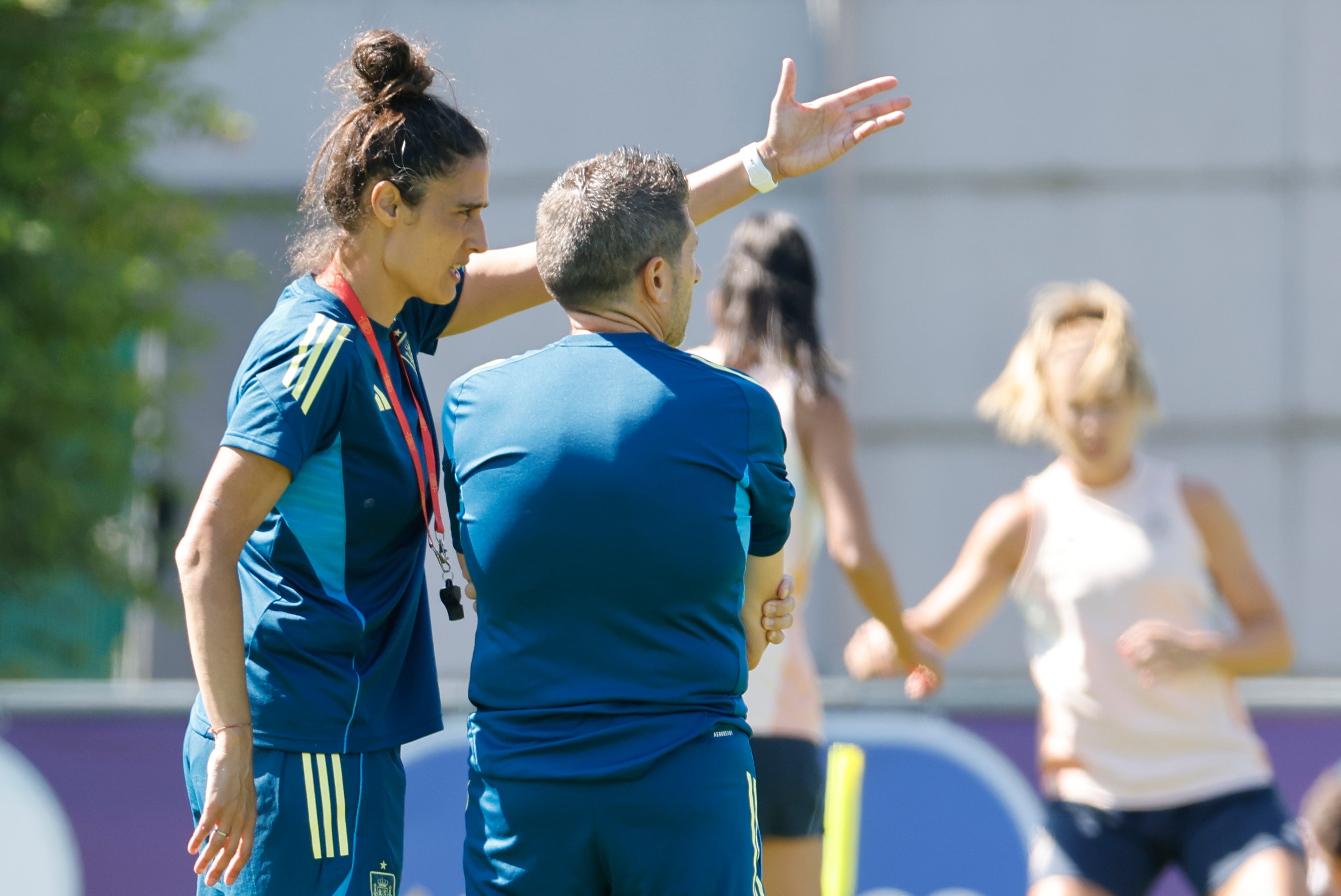 Montse Tomé, en un entrenamiento previo al duelo con Italia