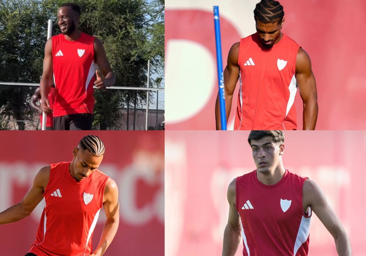 Entrenamiento de los sevillistas Lukebakio, Badé, Sow y Juanlu