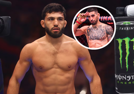 Arman Tsarukyan en uno de sus combates. En el círculo, Ilia Topuria