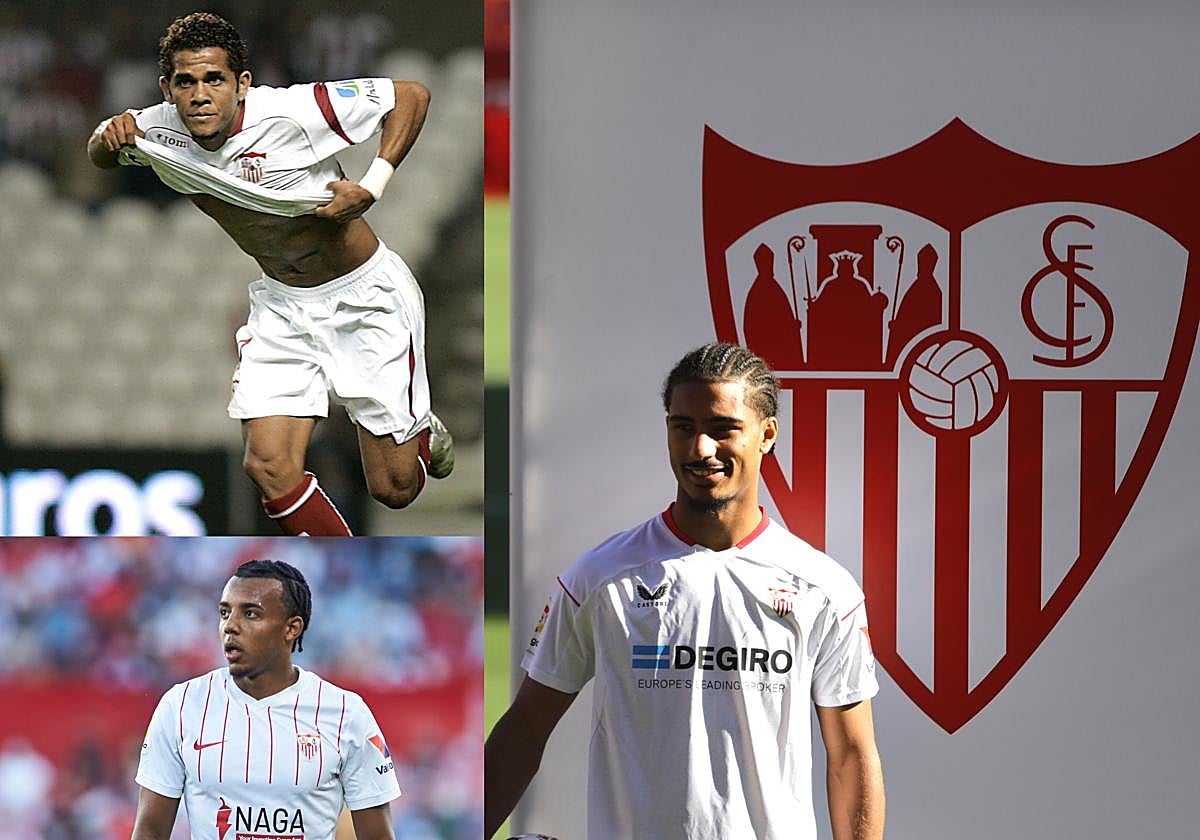 Daniel Alves, Koundé, Badé, Ben Yedder y Diego Carlos, con el Sevilla