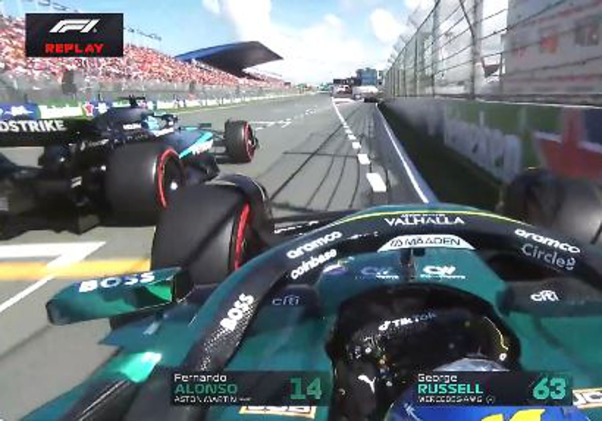 Susto para Alonso: una maniobra de Russell casi lo manda al muro