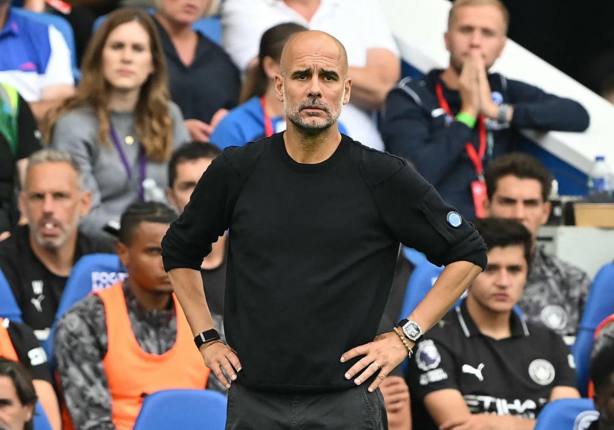 Guardiola, durante el Brighton - Manchester City (2-1)