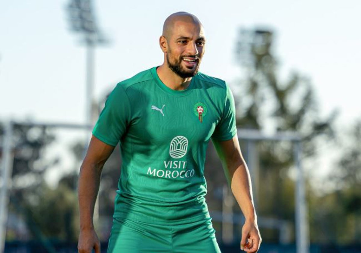 Amrabat en un entrenamiento con la Selección de Marruecos