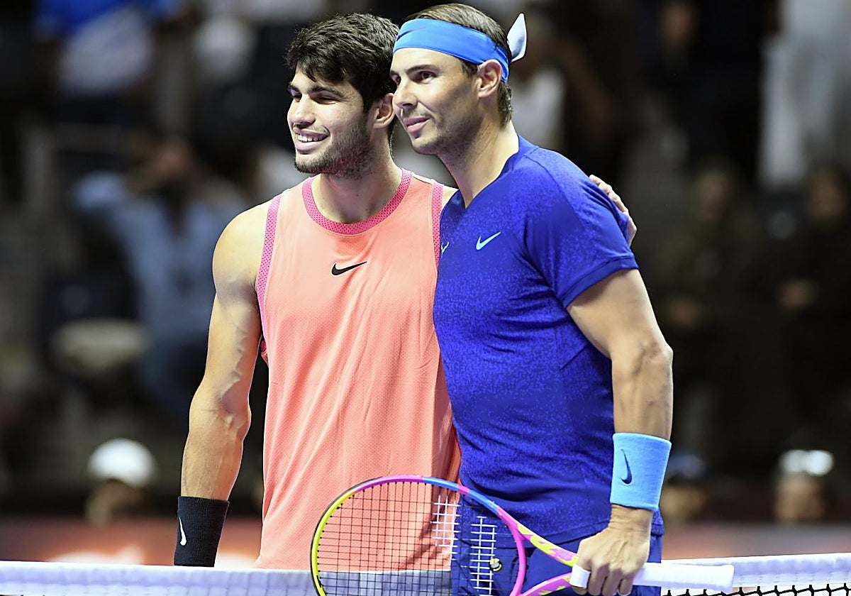Alcaraz y Nadal, en el Six Kings Slam de 2024 en Arabia Saudí