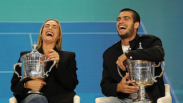 Sabalenka y Alcaraz, este lunes durante una entrevista conjunta