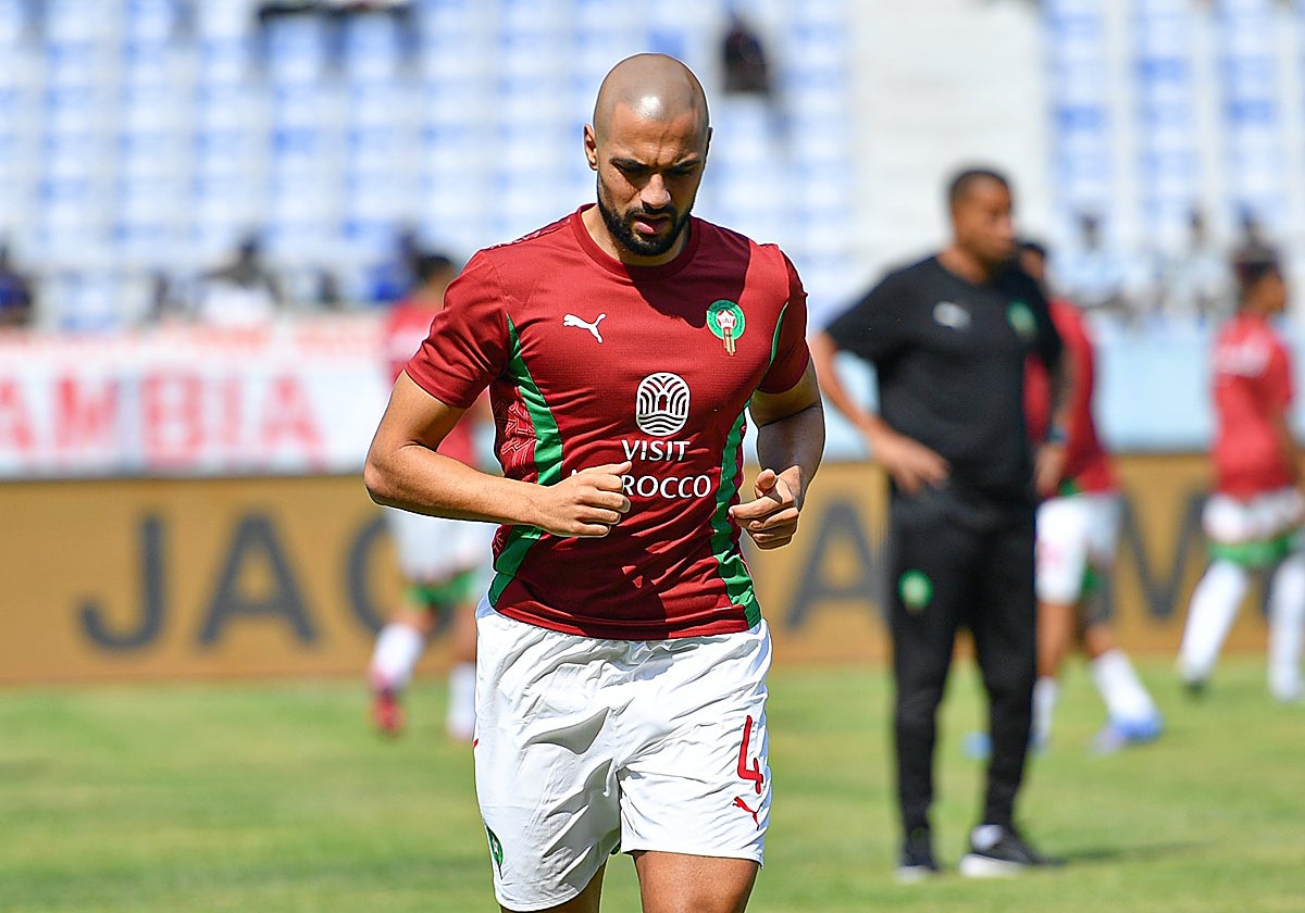 Amrabat, en el calentamiento del Zambia - Marruecos de este lunes