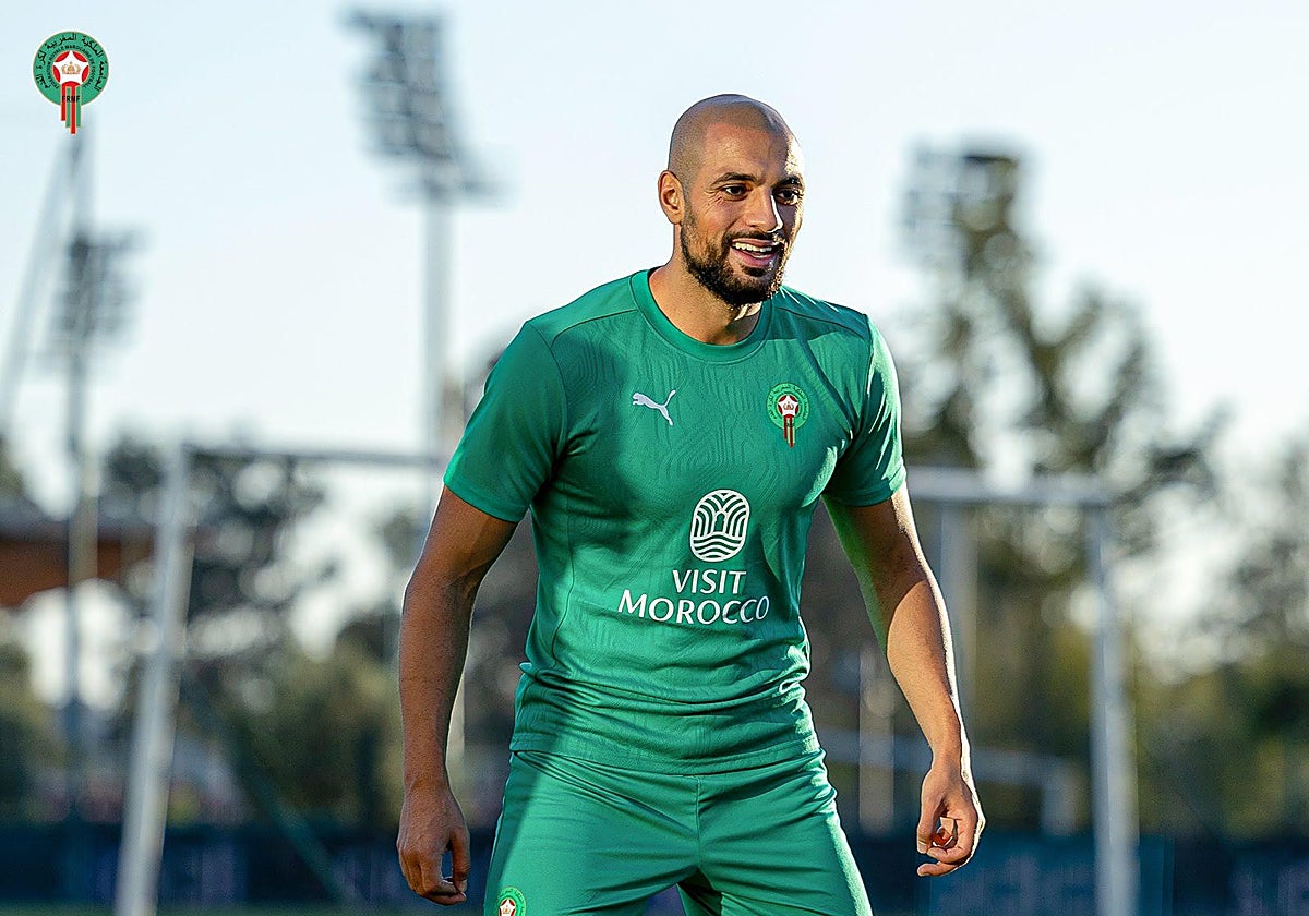 Amrabat, en un entrenamiento con la selección de Marruecos