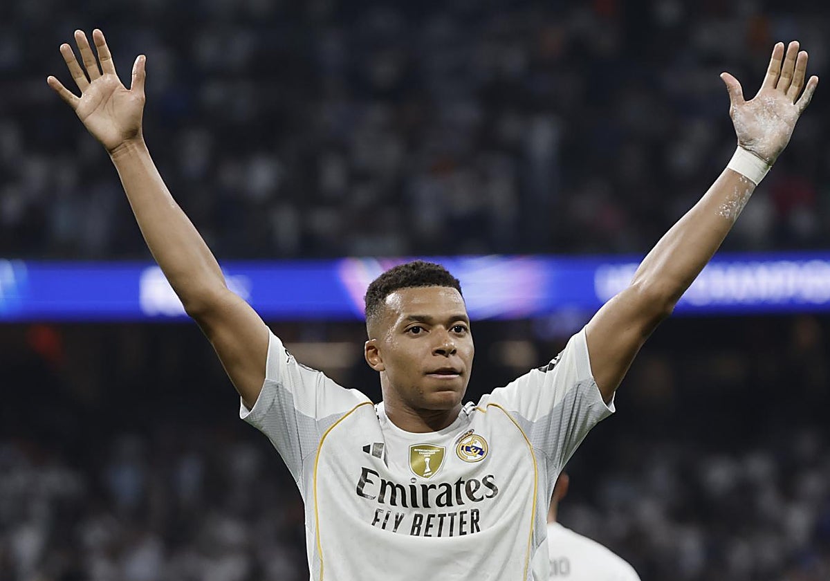 Mbappé celebra el gol de la victoria del Madrid
