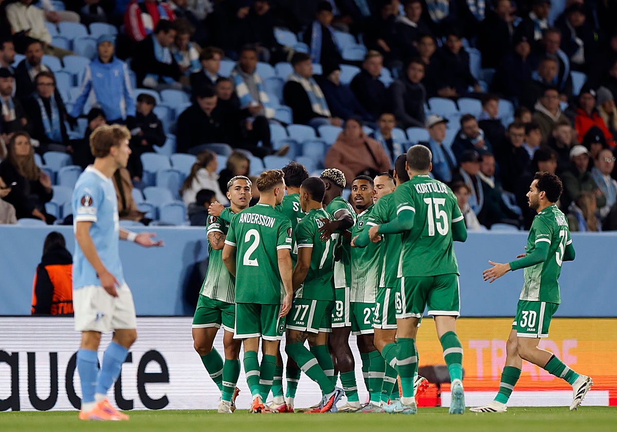 Los jugadores del Ludogorets celebrando un gol ante el Malmö