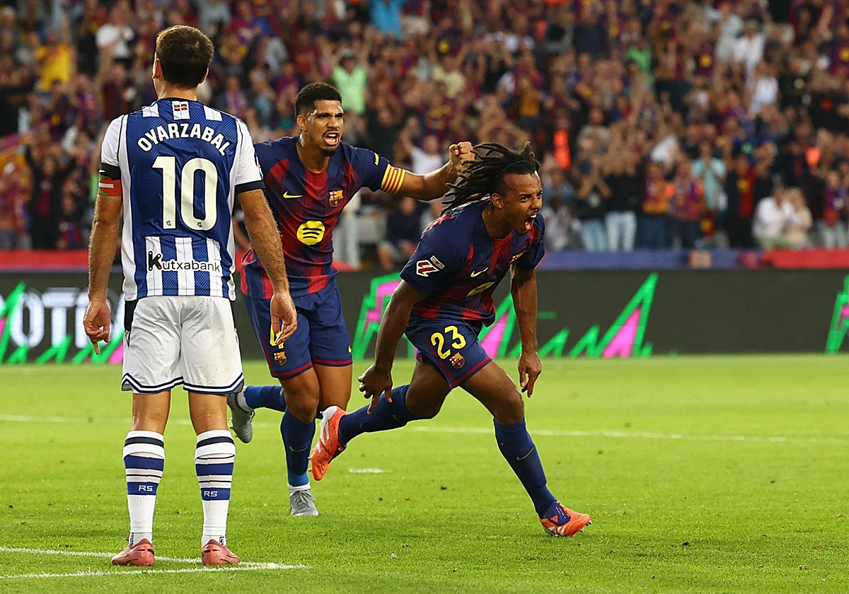 Koundé celebra el gol del empate del Barça ante la Real Sociedad