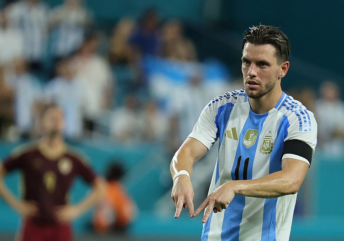 Lo Celso celebra su gol a Venezuela en Miami