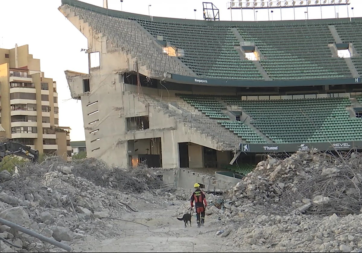 La Unidad Canina de los Bomberos, en el Villamarín