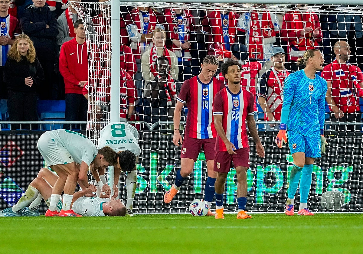 Nyland (d), tras encajar el gol de Surman