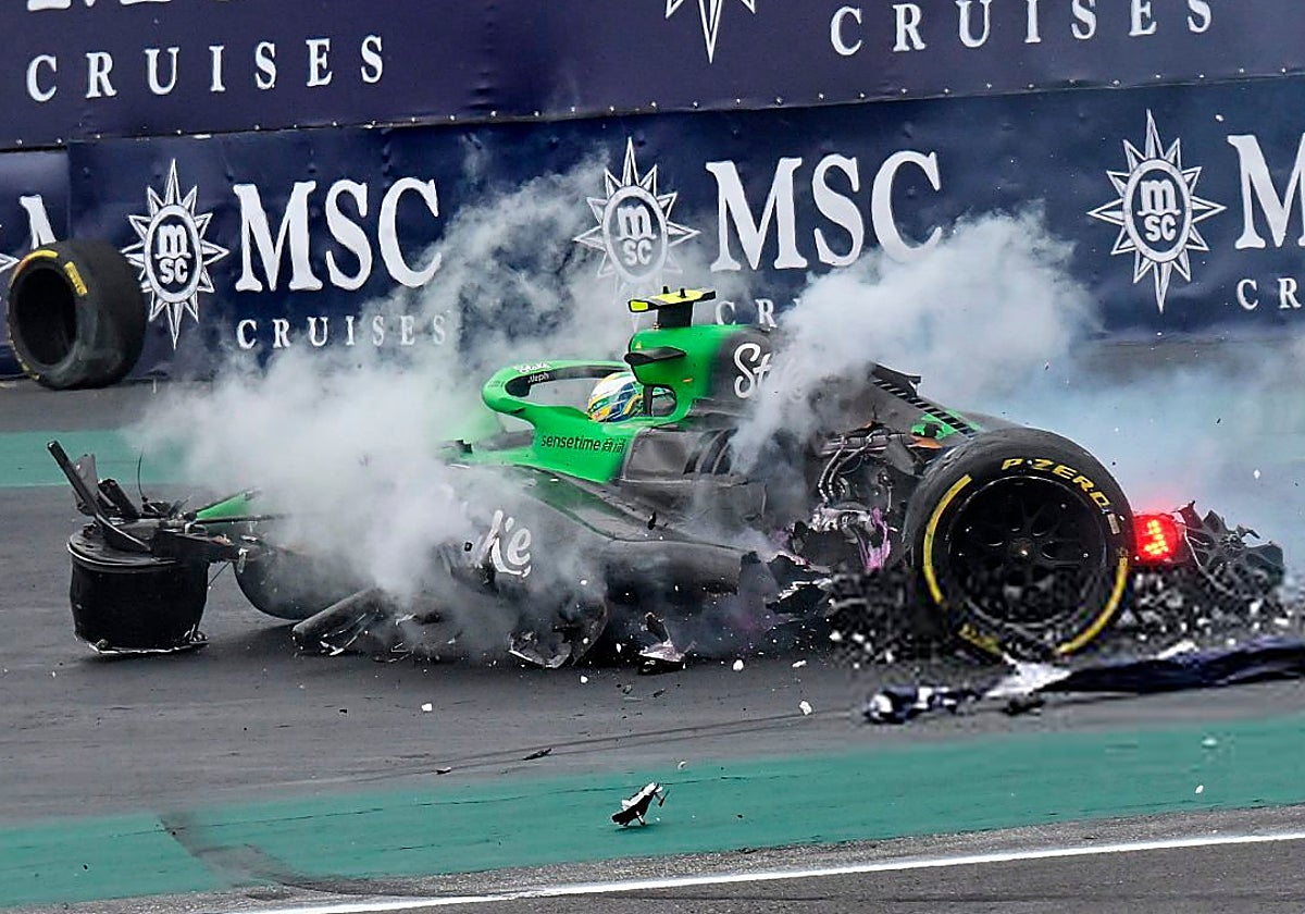 Estado en el que quedó el Sauber de Bortoleto tras el accidente